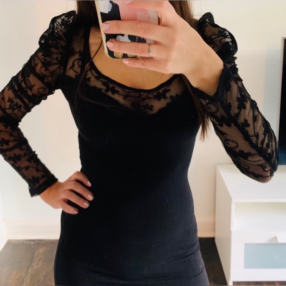 Fashion 80s esque Gothic Black Lace Mini Dress - Picture 1 of 7